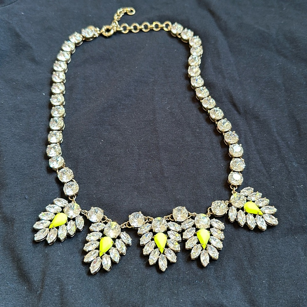 Jcrew neon yellow and crystal necklace. Nwot
